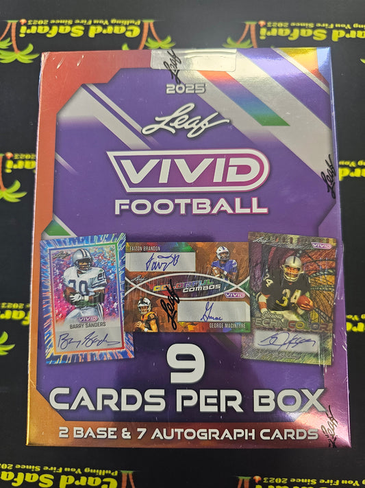 Leaf Vivid Football Box 7 Autograph Cards and 2 Base Cards in each Box